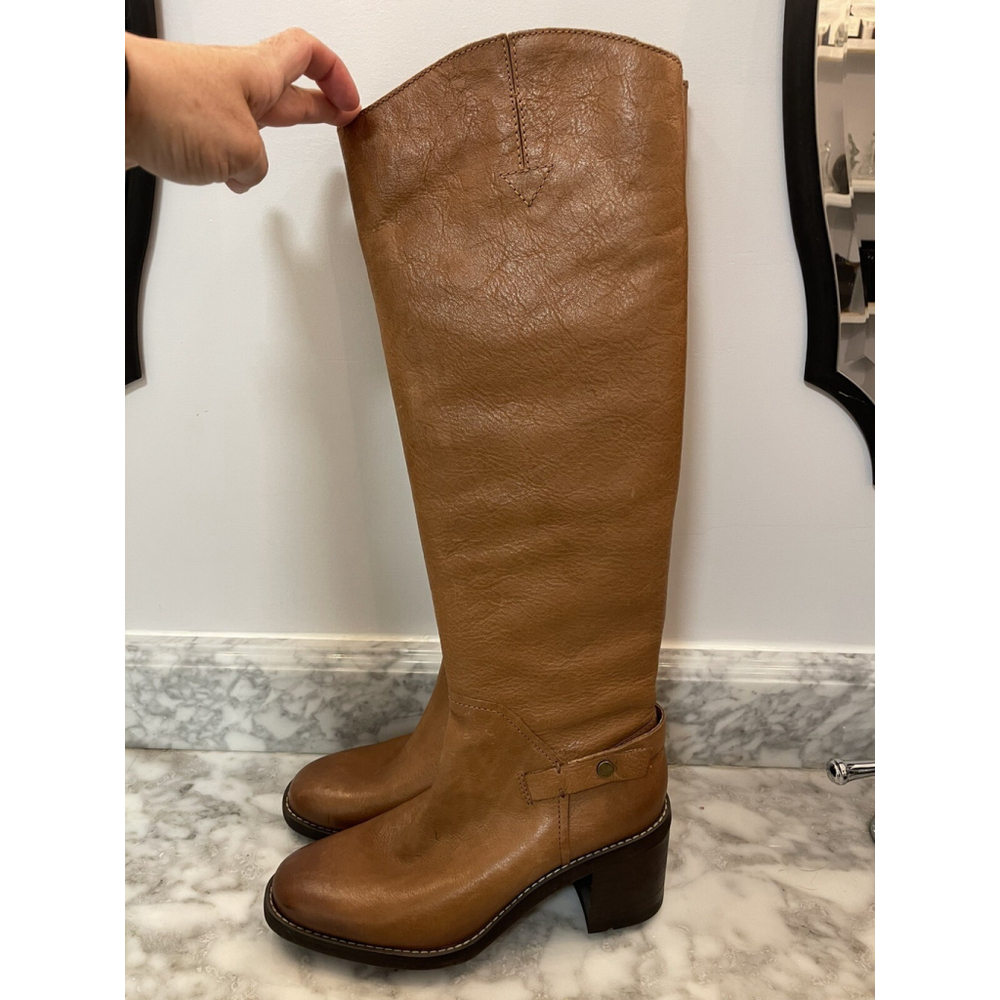 FRANCO SARTO Womens Beige Ankle Strap Kiana Block Heel Zip-Up Leather Boots 9.5